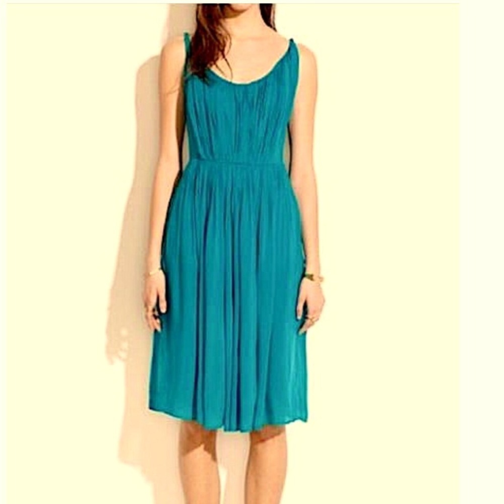 Madewell Teal Green Sleeveless Twisted Swirl Straps Pleated Party Dress Size 4